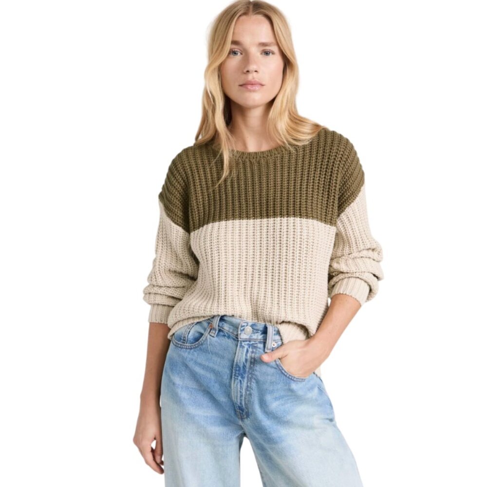 NWT Z Supply Lyndon Crew Neck Stripe Sweater Womens Medium Kelp Green Cream NEW